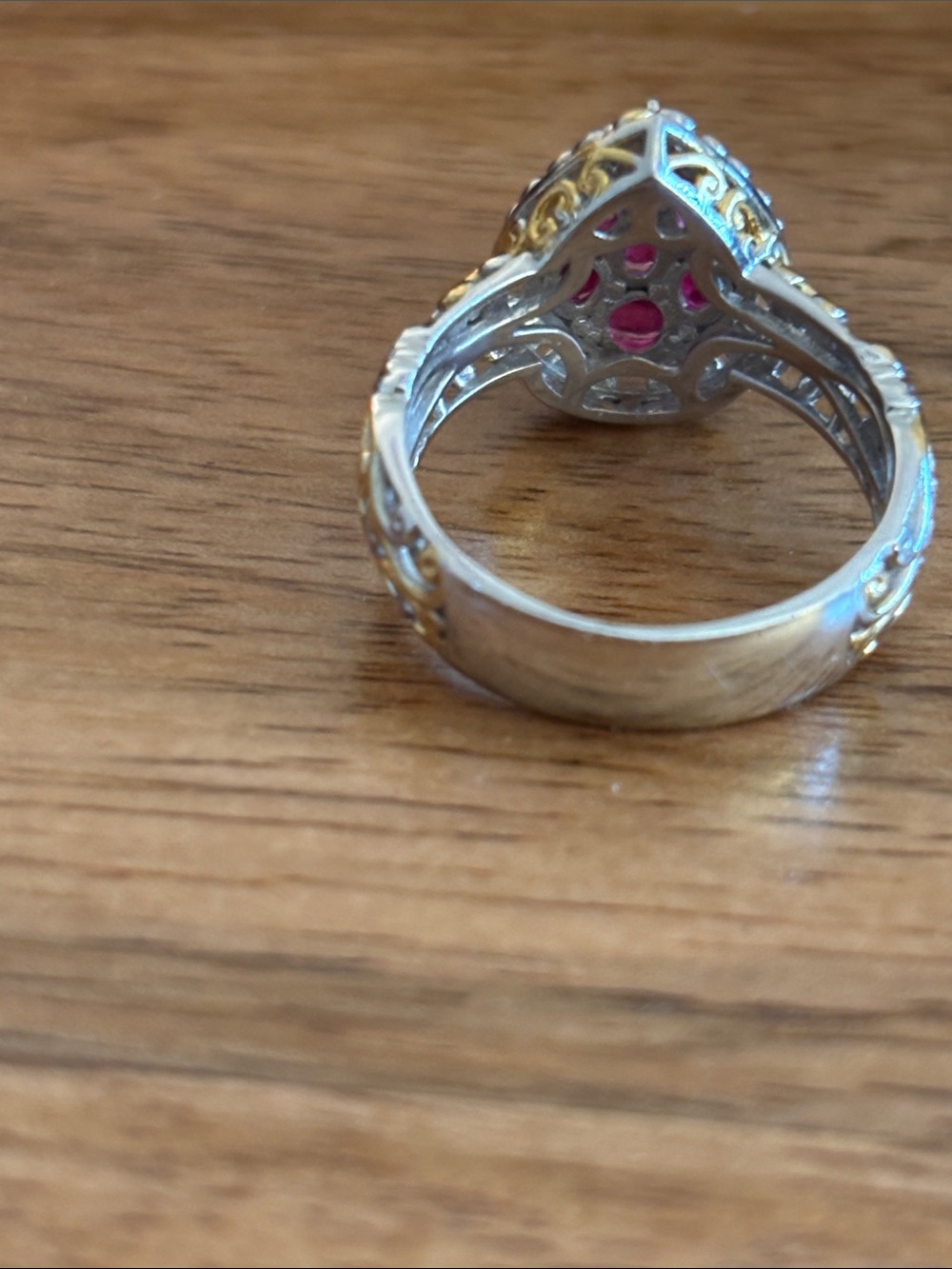 Sterling Silver 925 and 1.77 CT Burmese Ruby Pear-Shaped Cluster Ring SZ 9 - Picture 11 of 16